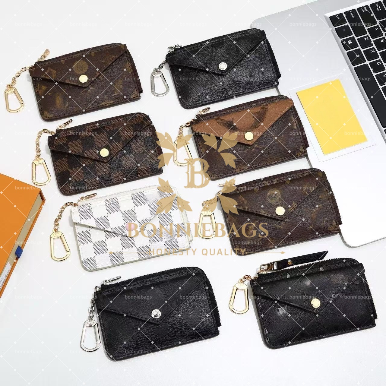 Top quality wallets womens short purses embossed flower letters credit card holders ladies plaid money clutch bags luxury leather wallet with original box