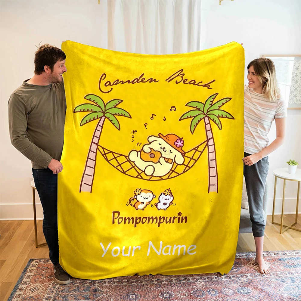 Sanrio Customized Name Personalized Blanket Pom Purin Print Adult Children Warm Blankets Suitable Home Sofa Travel Office H251201