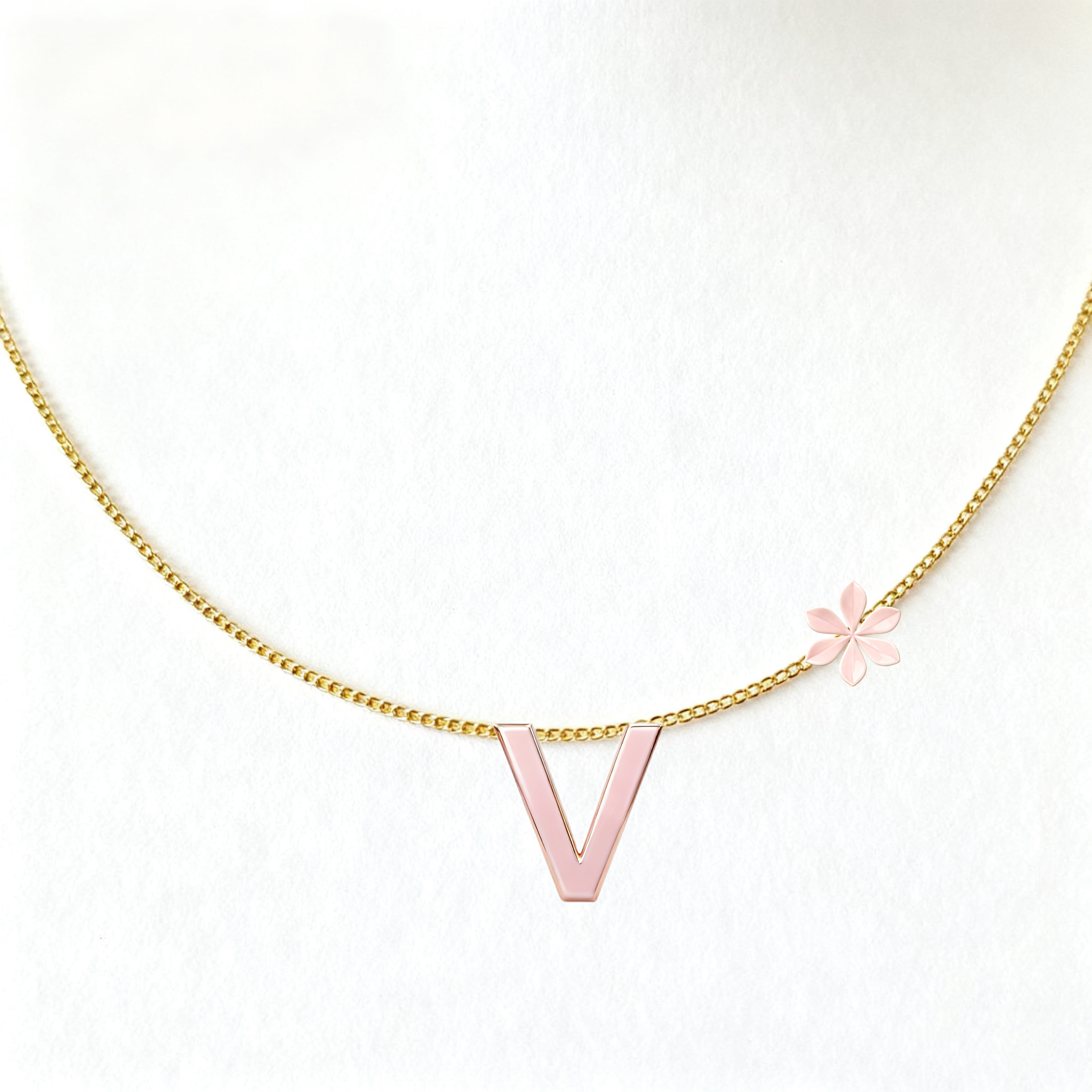 High-end geometric small square flower pink enamel titanium steel necklace, women's fashion, Internet celebrity four-leaf clover collarbone chain, designer