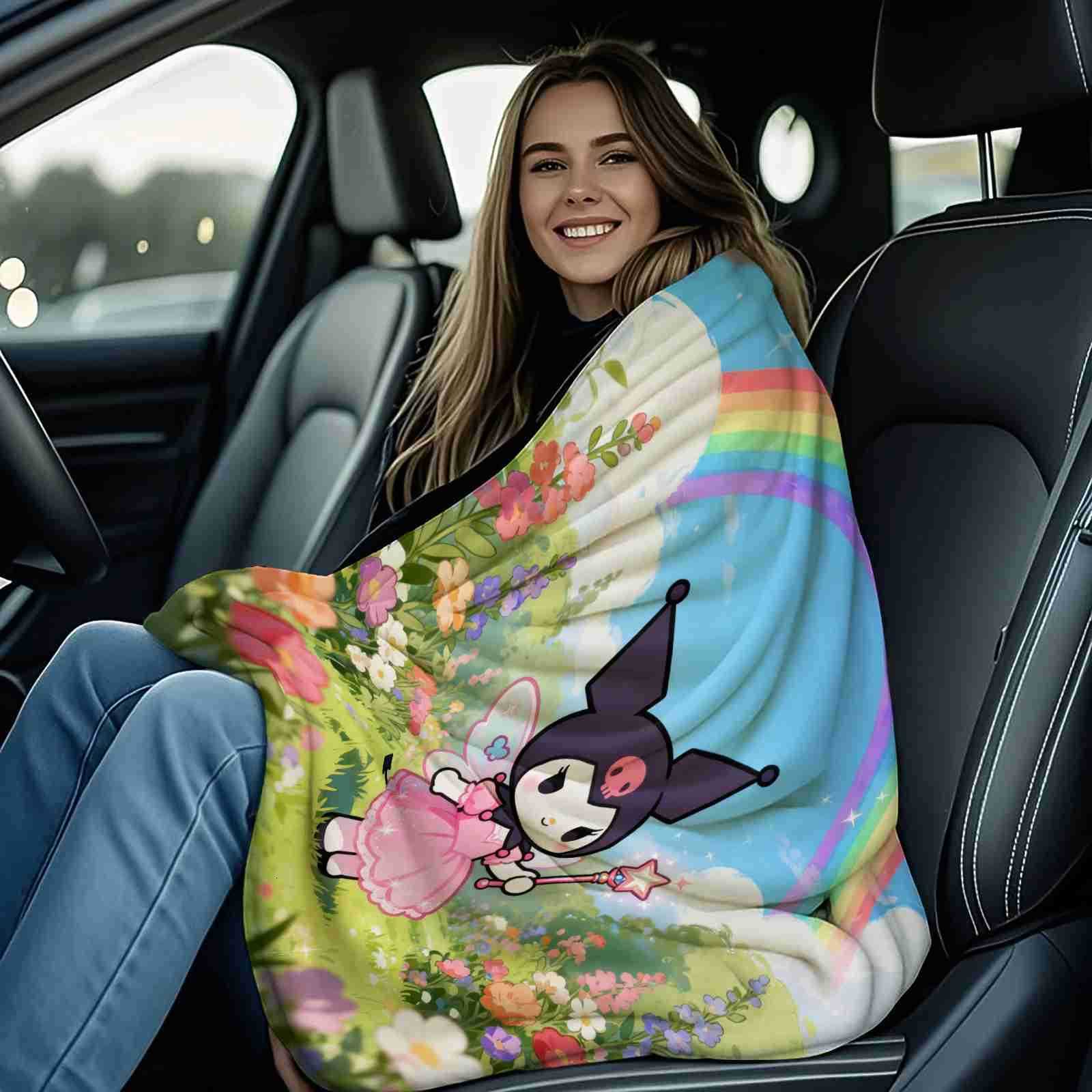 Sanrio Cute Cartoon Kuromi Blanket Fluffy Children and Adults Sofa Plush Bedspread Throw Blanket for Sofa Bed Birthday Gifts H251201