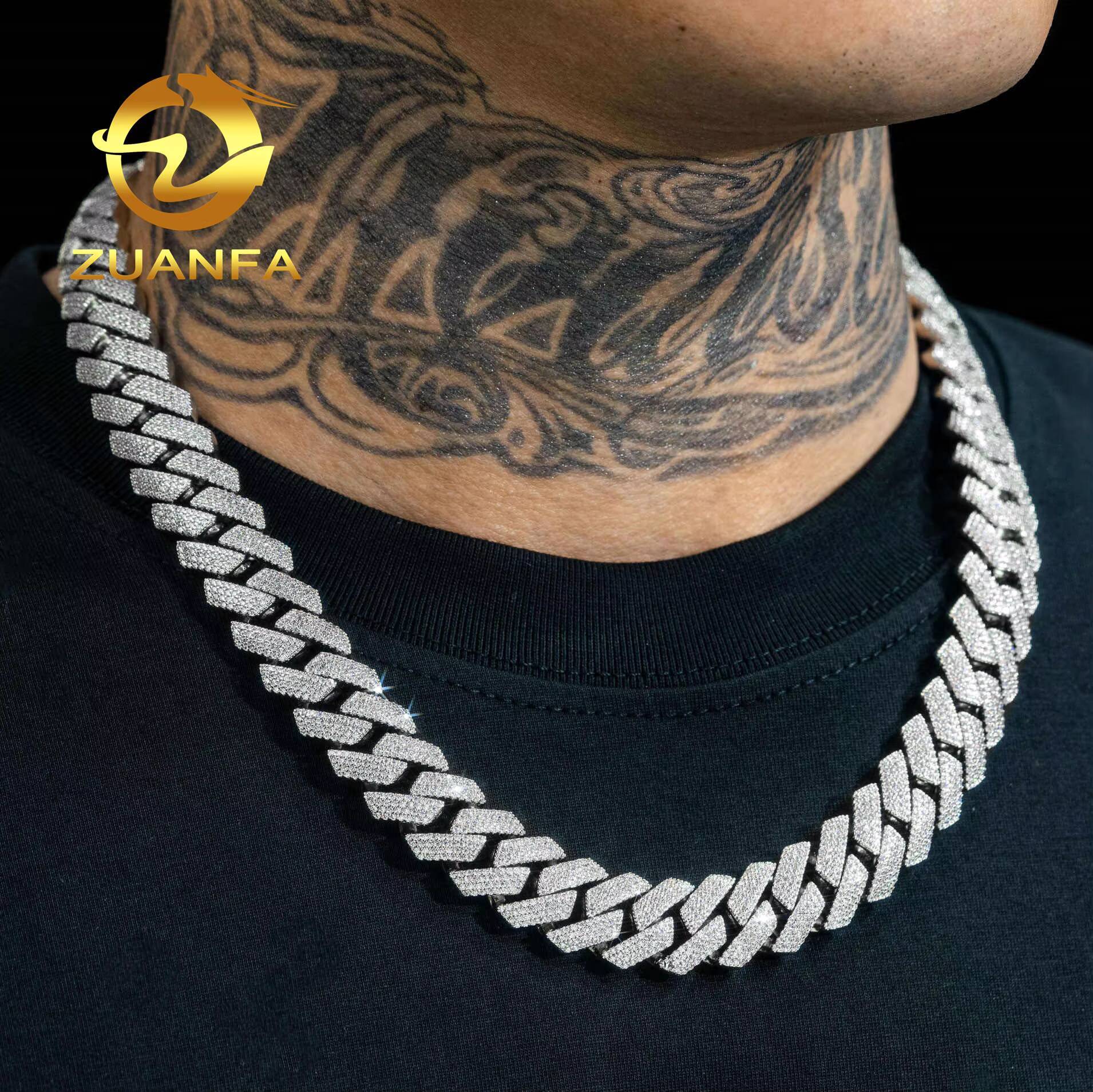 Hip Hop Jewelry Pass Diamond Tester 15mm 4Row Miami Cuban Chain Fully Iced Out Vvs Solid 925 Moissanite Cuban Link