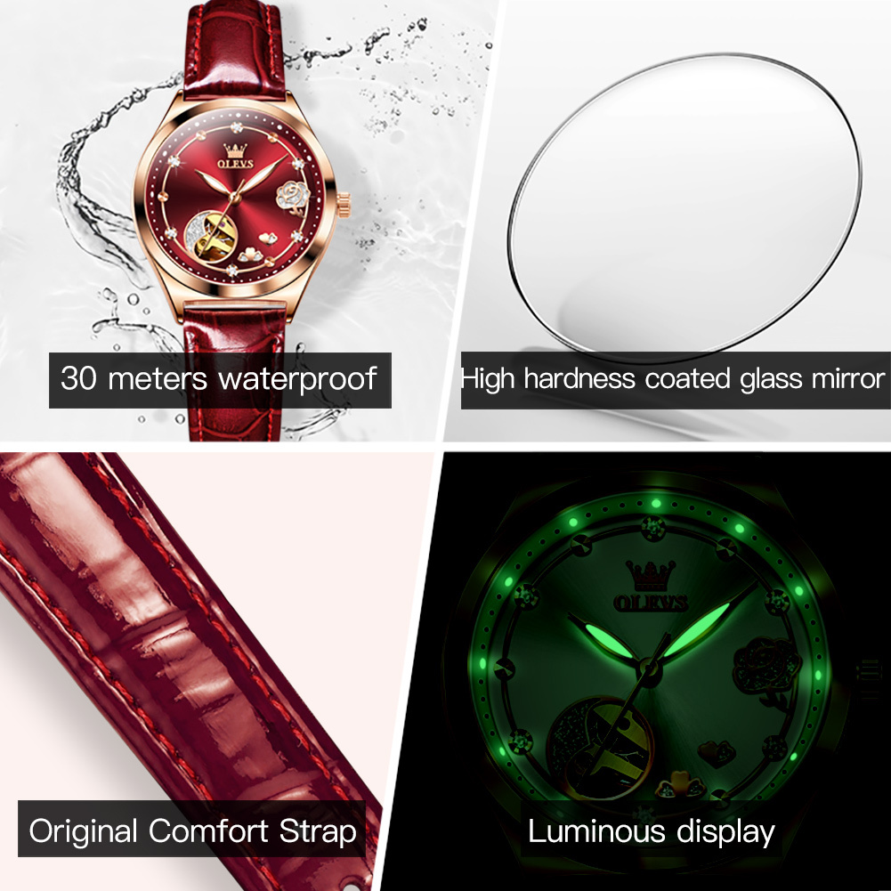 OLEVS Designer Luxury Watches And Diamond Hollow Mechanical Watches Waterproof Women's Watches Gift Box Set Elegant Demeanor Free Shipping Wholes
