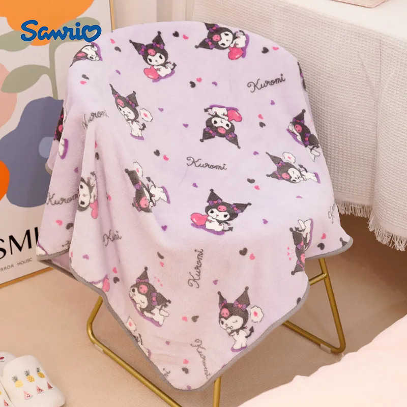 Sanrio Japanese Anime Kuromi Flannel Blanket Comfortable Warm Single Size Travel Cover For Child Girl Bedspread On The Bed Sofa H251201