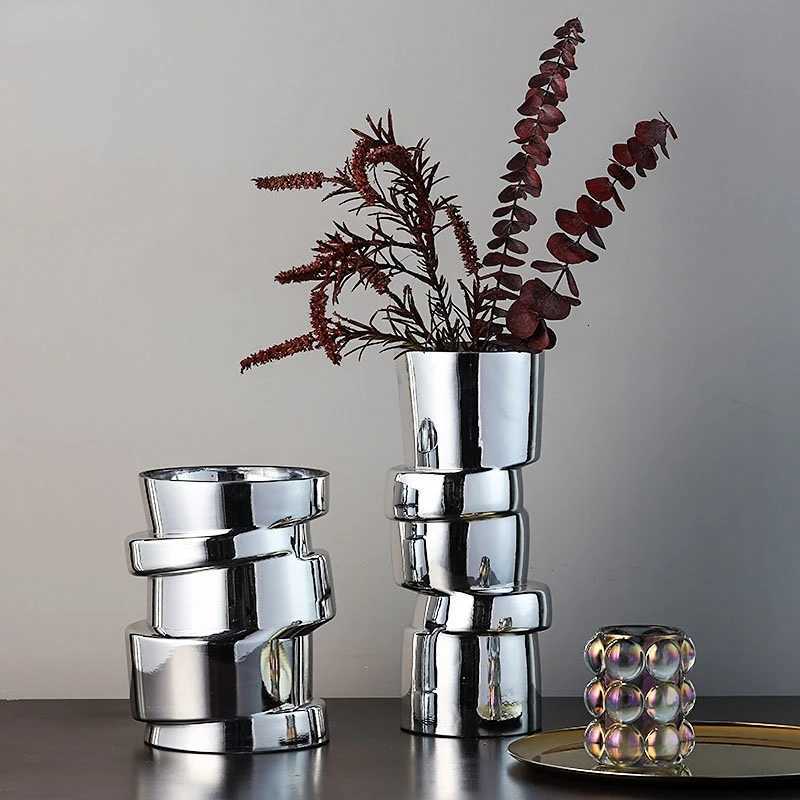 Silver Vase Geetry Twist Shape Displacement Section Hydroponics Flower Pots Terrarium Decoration Accessories Vases Pots Y251201