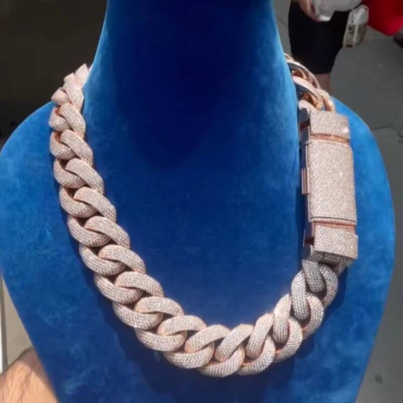 Bulk Size 25MM S925 Solid Silver Iced Out Hip Hop Jewelry Moissanite Diamond VVS Miami Cuban Link Chain