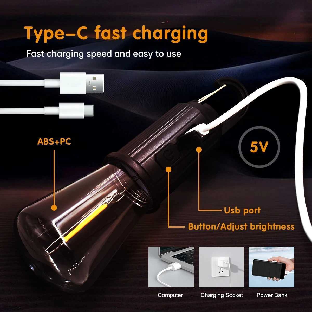 LED Camping Lights USB Rechargeable 3 Lighting Modes Dimmable Vintage Light Bulbs with Hook Outdoor Camping Hiking Tent Lantern M251201