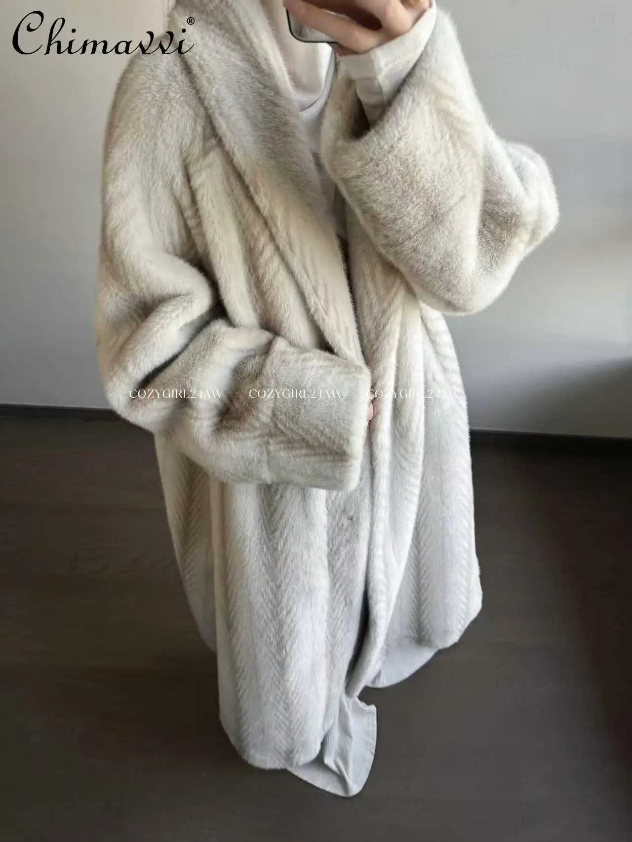 High-end Fashion Mink Fur Shearling Coat for Women 2025 Winter Clothes New Long Sleeve Loose Warm Elegant Long Fur CoatT251201