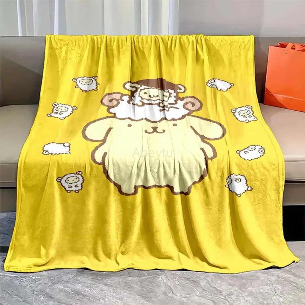 Sanrio Sanrios Pom Purin Kawaii Cartoon Flannel Fluffy Soft Blankets for Children Anime Plush Sofa Office Quilt Picnic Beach Towel H251201