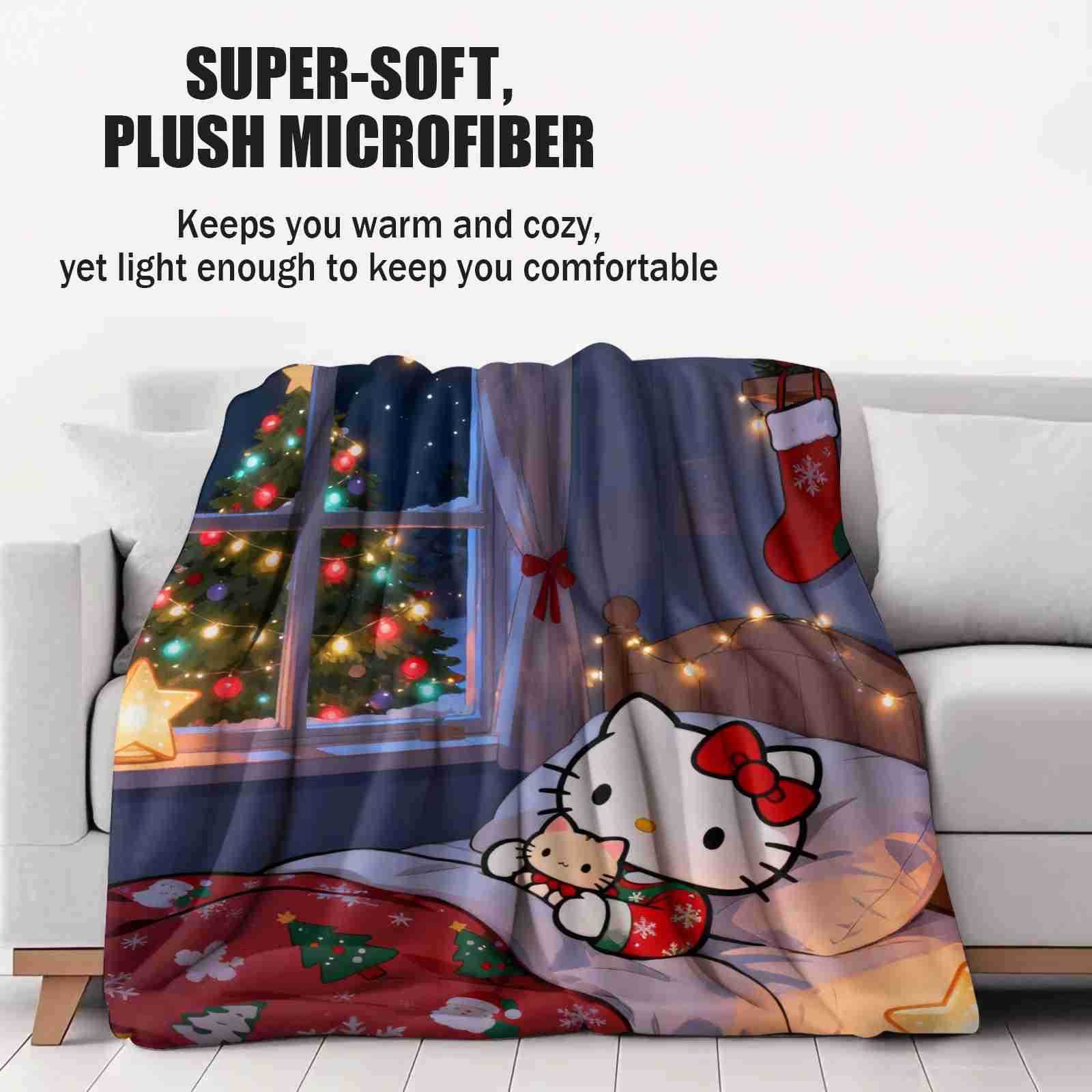 Sanrio Cute Hello Kittys Christmas Printed Blanket Fluffy Soft Flannel Sofa Kid Blanket Home Lunch Break Blanket Holiday Gifts H251201