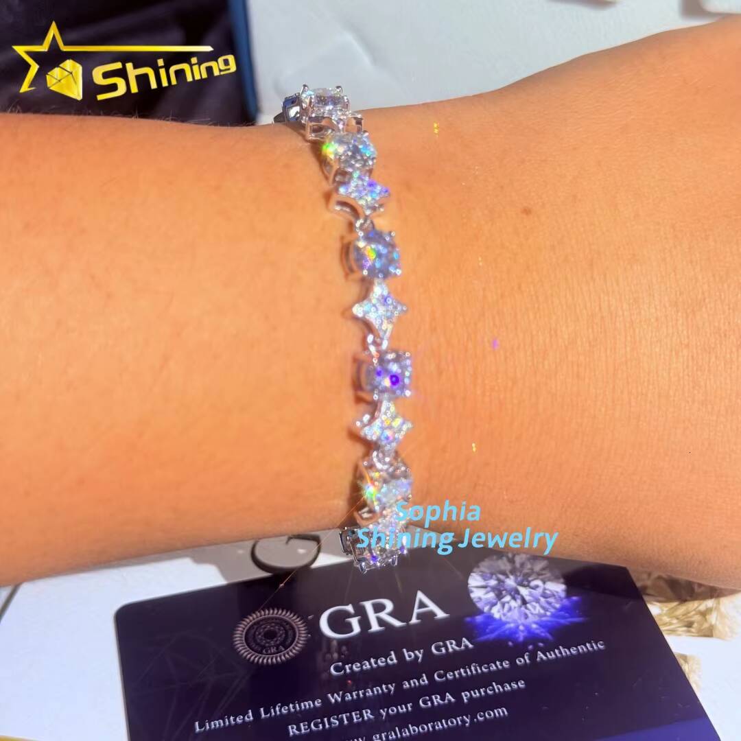 Fine Jewelry Fashion Elegant 925 Silver White Gold Plated Pass Diamond Tester Moissanite Cuban Link Iced Out Tennis Bracelet