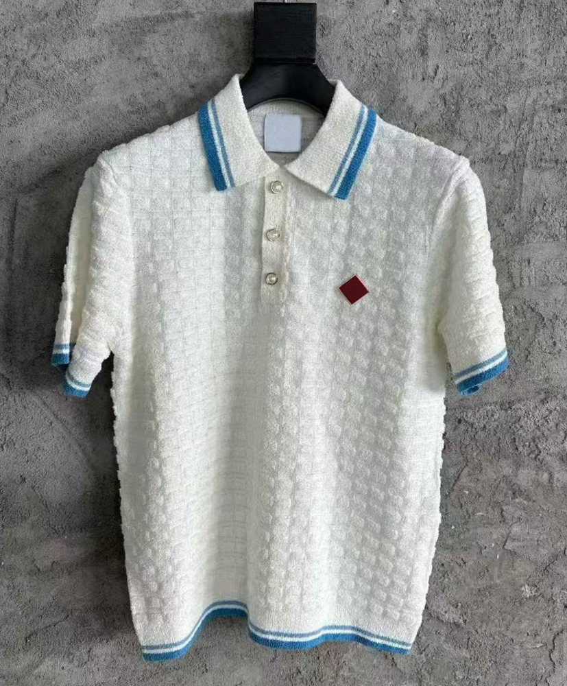 25AW Casabalnc New Arrival Trendy Designer Knit Pullover Polos Sweaters Short-Sleeve Plaid Collar Buttoned Loose Knitted Cardigan Sweater Top for Men and Women tn