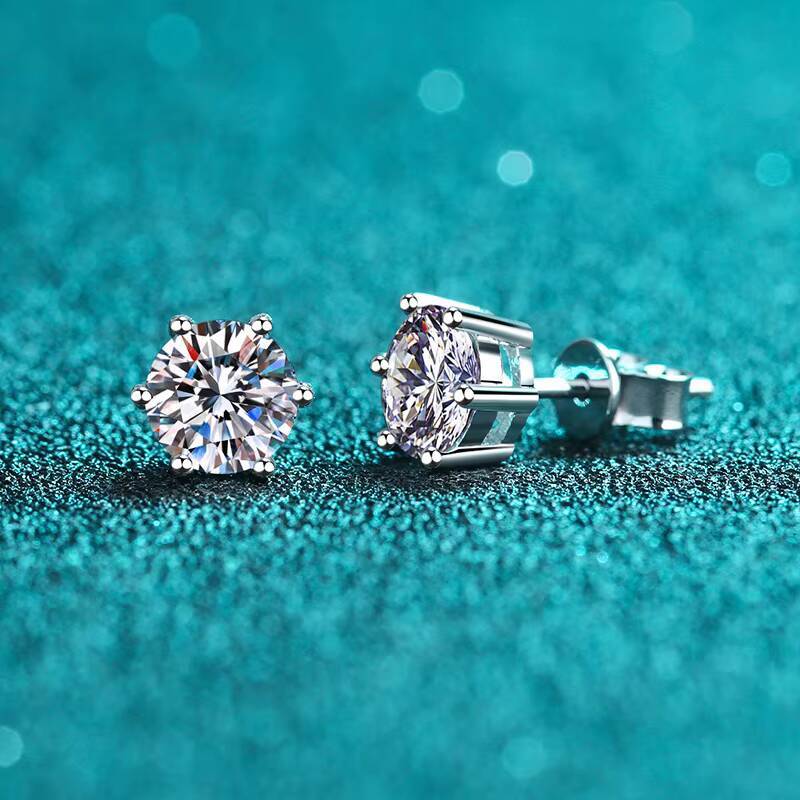 Luxurious 925 Sterling Silver Jewelry Classic Stud Earrings 1/2/4 Ct Moissanite Diamond Earrings for Women