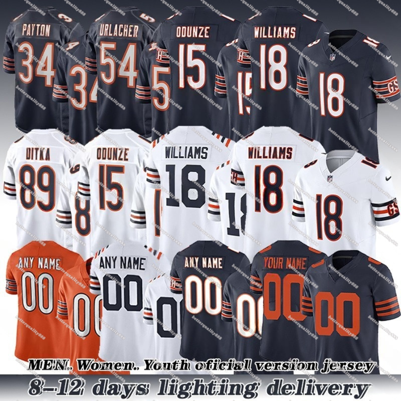 Chicagocity BearsS #18 Caleb Williams #2 DJ Moore Rome Odunze Cole Kmet D'Andre Swift Montez Sweat Brian Urlacher Brian Urlacher Football jerseys