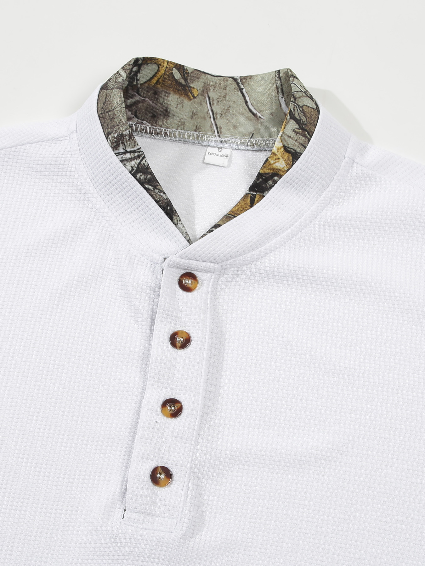 New Mens Waffle Knit Polo Shirt Long Sleeve Spring Autumn Double Layer Stand Collar Casual Men Shirt European size: S-2XL