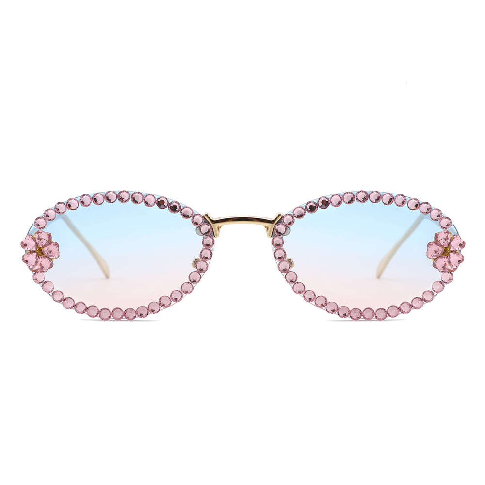Full Oval Frame High-End Ins Style Sunshade for Women Photo Shoot Styling Inlaid Diamond Retro Sunglasses