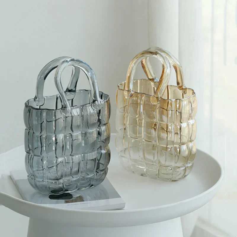 Clear Vase Bag Handbag Basket Transparent Terrarium Flower Floral Arrangement Accessories Living Ro Decoration Y251201