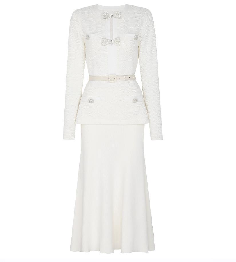 Brand 2026 High-End Custom Thick-Woven Fabric Dress Slim Fit, High Neck, Diamond Buttons, Contrasting Color Frills, Long Sleeves - Black and White C26