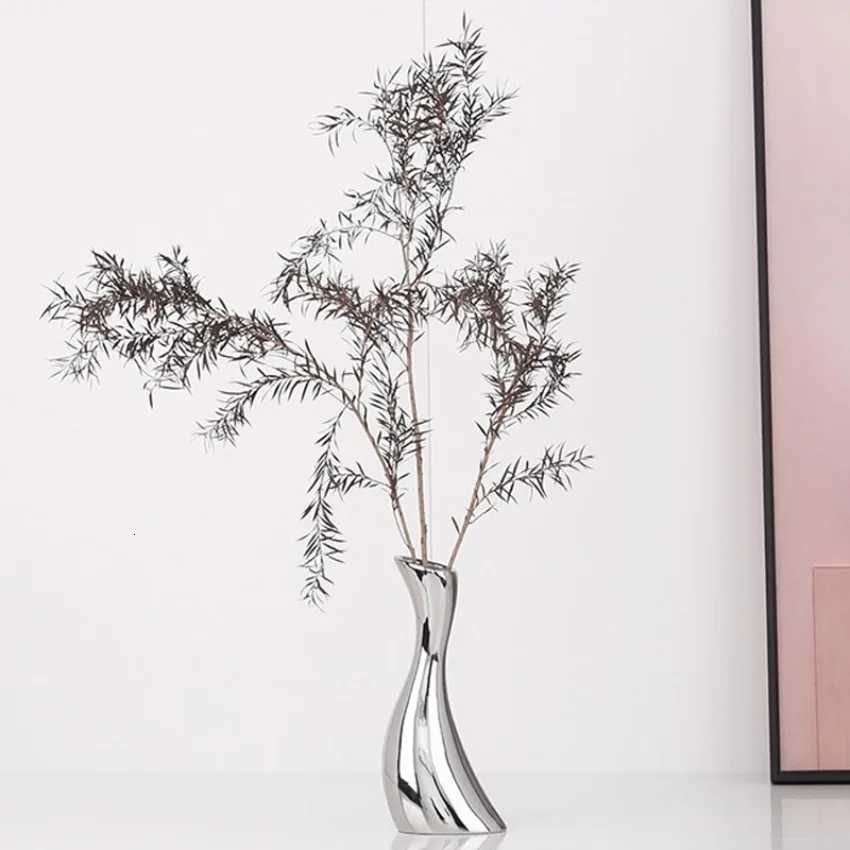 Ornamental Ceramic Vase Electroplated Silver Simple Style Streamline Shape Living Ro Dining Table He Ornament Decorations Y251201