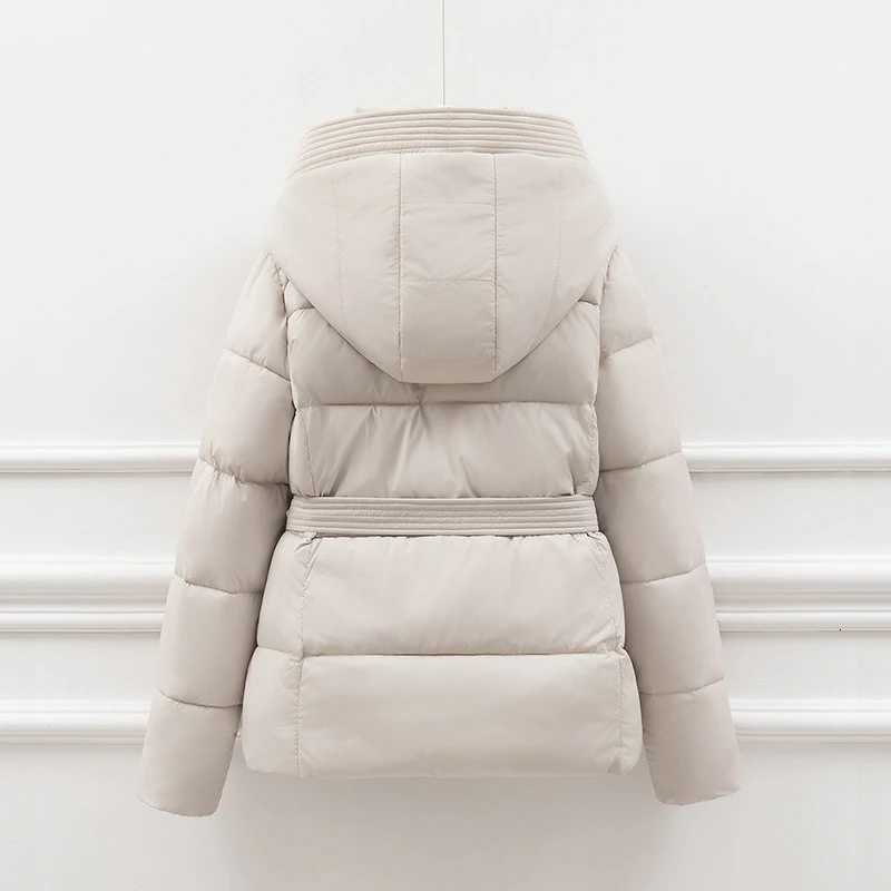 New Winter Slimming Ort Down Cotton Jacket Womens Thiened Coat with Hood Dstring Waist Sli Parkas Outerwear for Ladies ClothingT251201