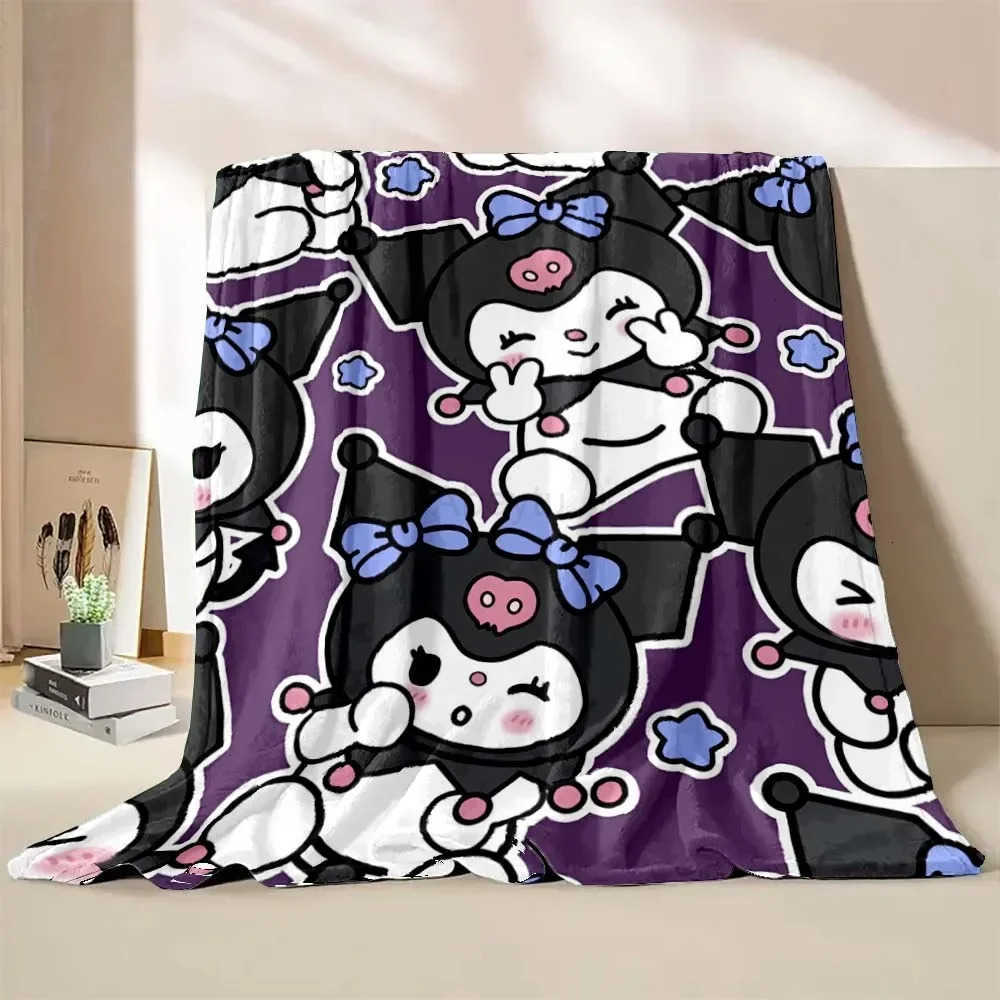 Sanrio 6 Sizes Warm Soft Kuromi Custom Blanket Fluffy Children and Adults Sofa Plush Bedspread Throw Blanket for Sofa Bed H251201