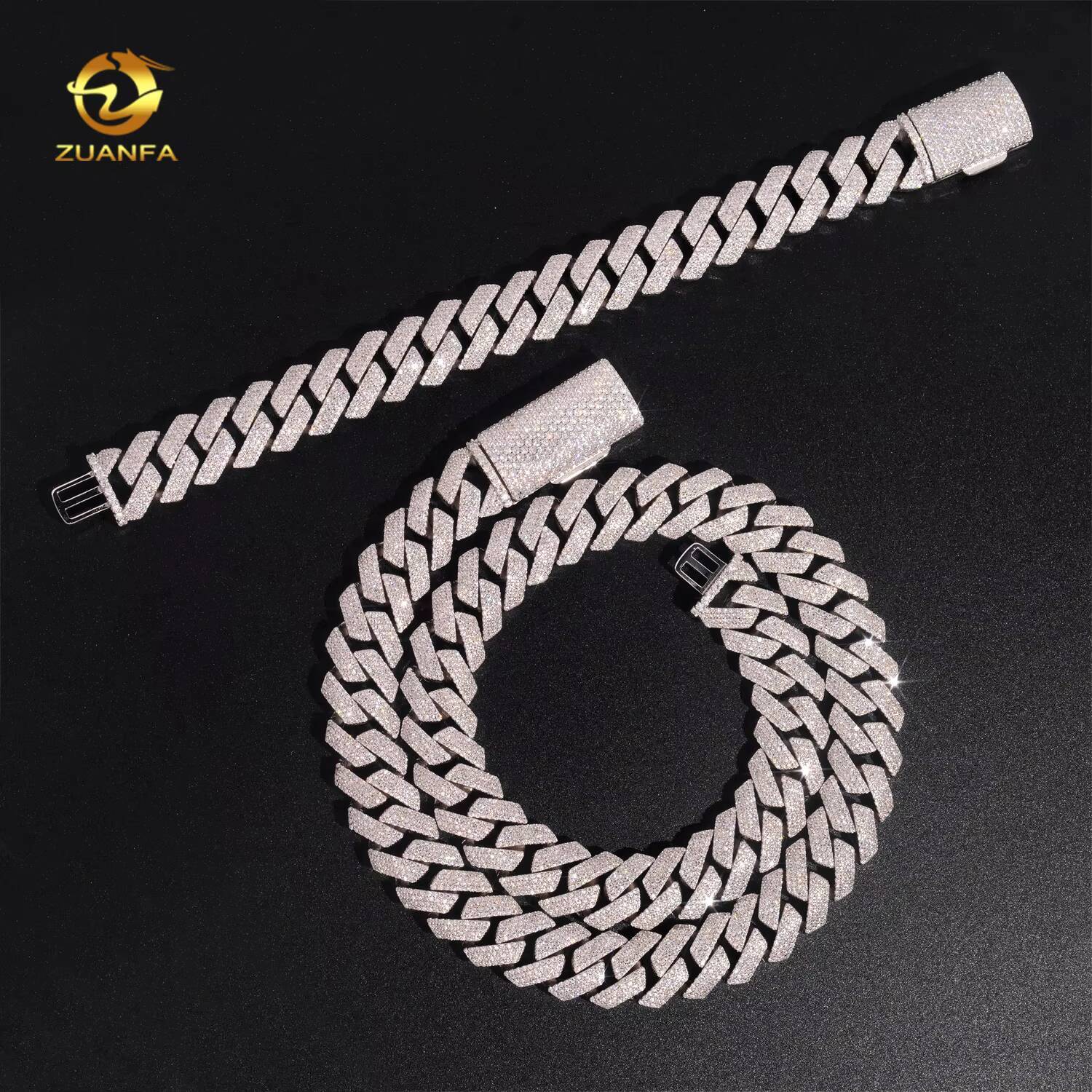 Hip Hop Jewelry Pass Diamond Tester 15mm 4Row Miami Cuban Chain Fully Iced Out Vvs Solid 925 Moissanite Cuban Link
