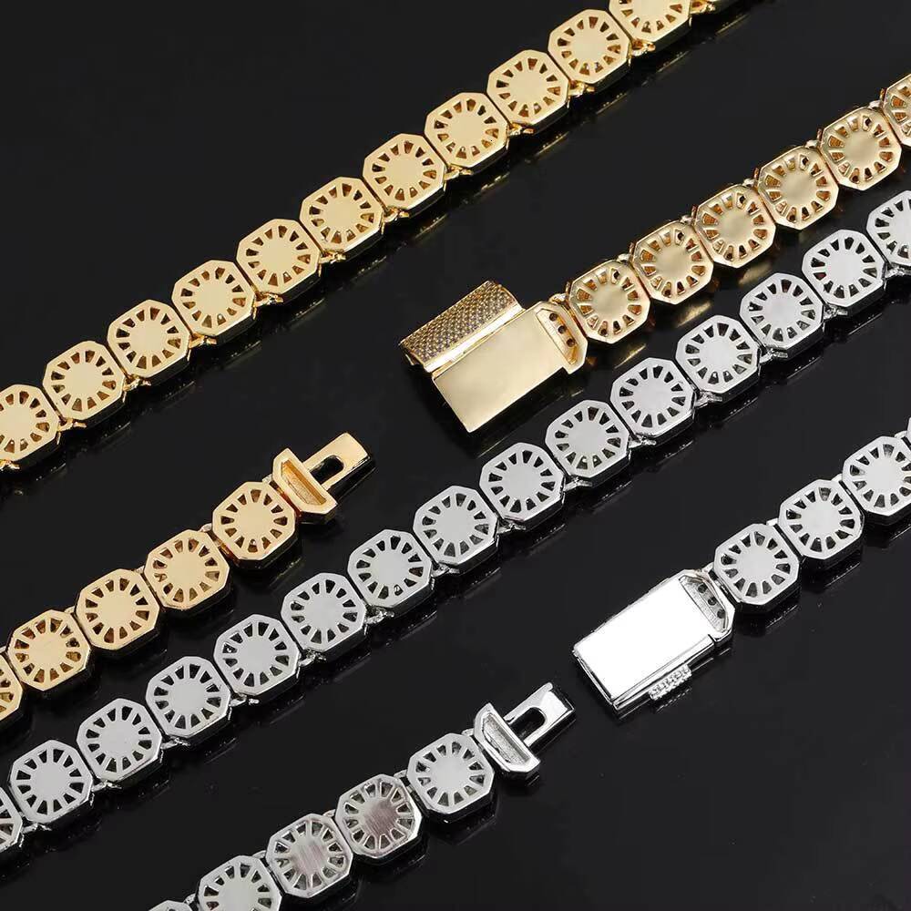 BOYI Mens Hip-hop Fashion Necklace European and American Style Gold Plated Brass with Full Square Zircon and Tennis Chain