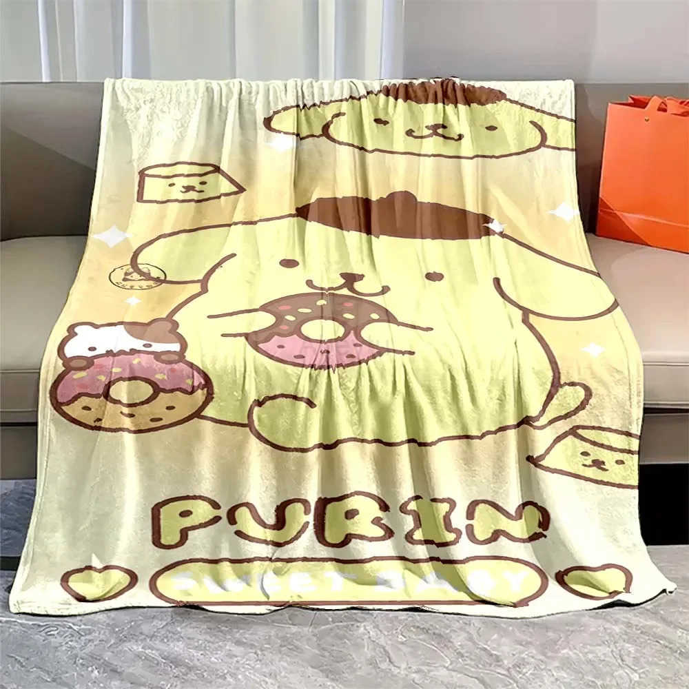 Sanrio Sanrios Pom Purin Kawaii Cartoon Flannel Fluffy Soft Blankets for Children Anime Plush Sofa Office Quilt Picnic Beach Towel H251201