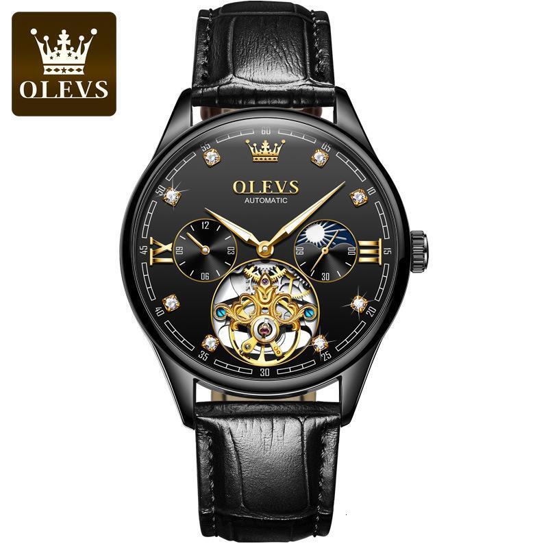 OLEVS Designer Luxury Men's Waterproof Watch Versatile Exquisite Leather Strap Mechanical Watch Men's Multi Code Table Business Watch Free S