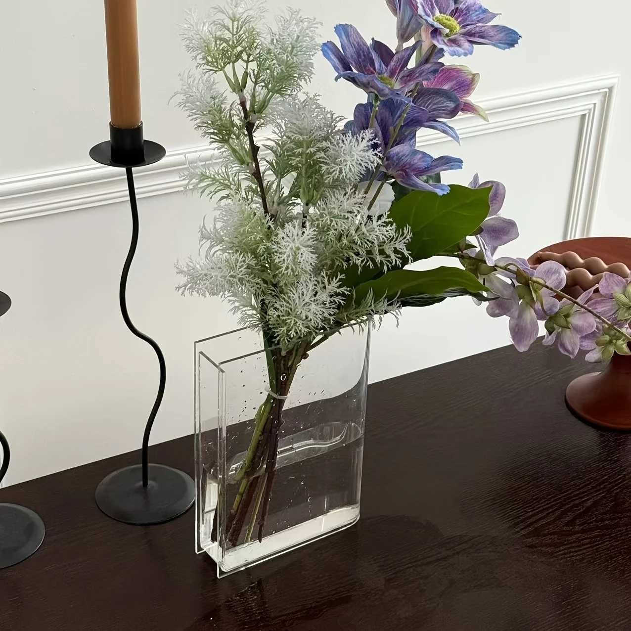1pc Book Vase For Flowers Acrylic Clear Book Vase Book Shape Vases For Tips Transparent Book Vase Y251201