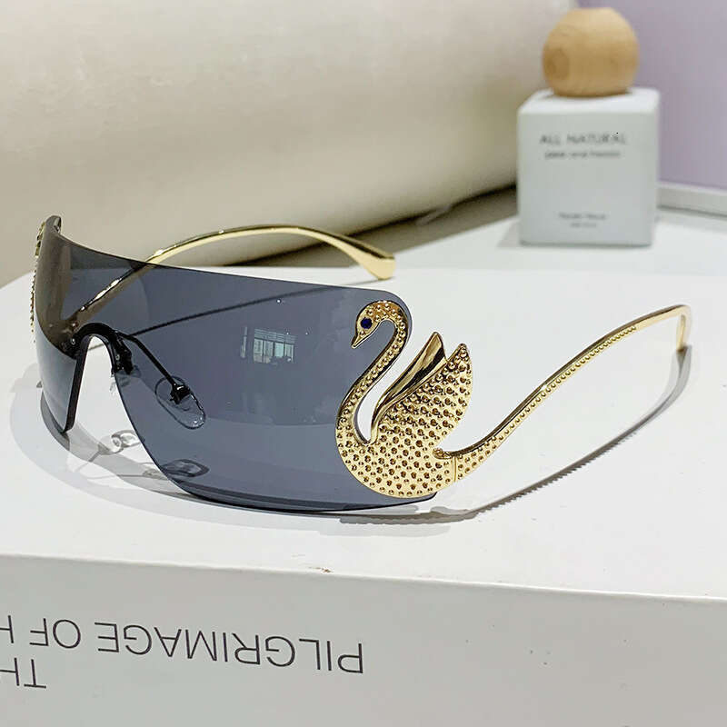 2025 New Frameless One-Piece for Women Fashionable Personality Diamond-Studded Swan Legs Street Style Outdoor Sunglasses Sun Protection