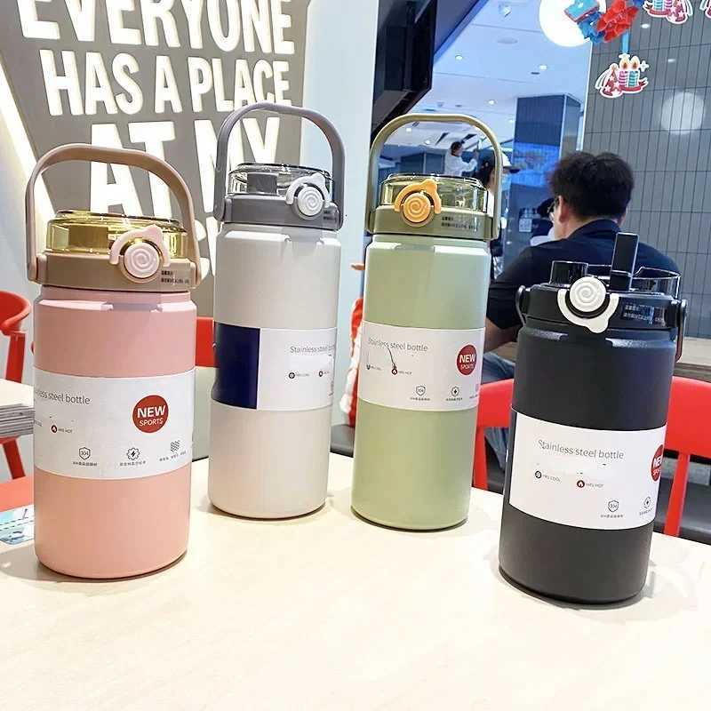 1L/12L Large Capacity Thermo with Straw Stainless Steel Thermal Water Bottle Keep Cold and Hot Thermos Cup Vacuum Flask H25120116 W260226