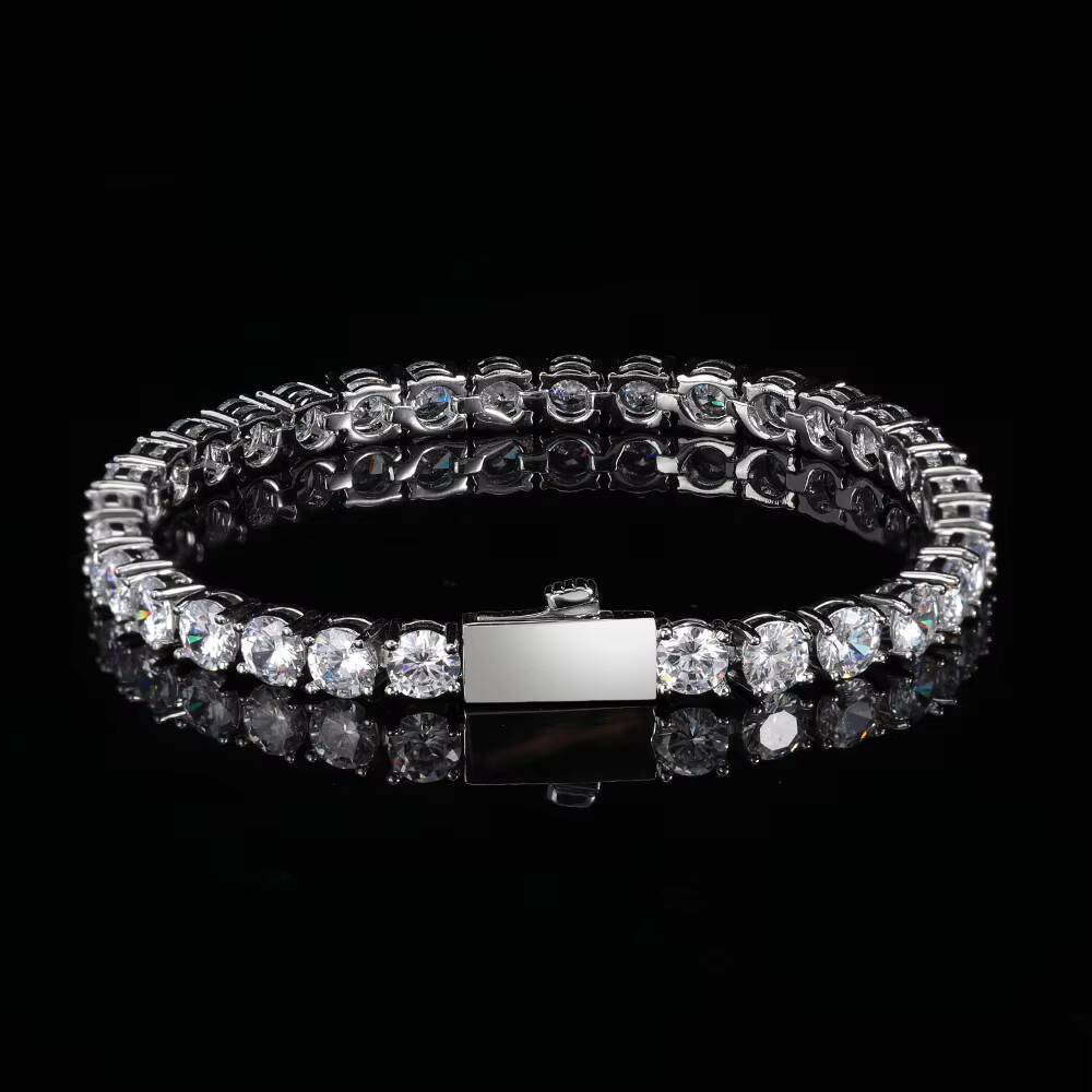 3mm 4mm 5mm Hip Hop Snap Clasp Zircon Chain Custom Mens Diamond Gemstone Tennis Bracelet