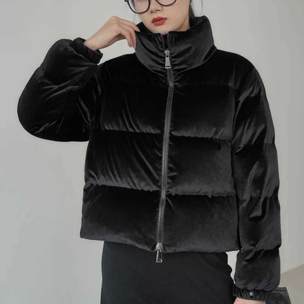 2025 Warm Velvet Down Coat Stand Collar Puffer Jacket Zipper Down Jacket Vintage for Women Trend Luxury Oversize Outerwear ChicT251201