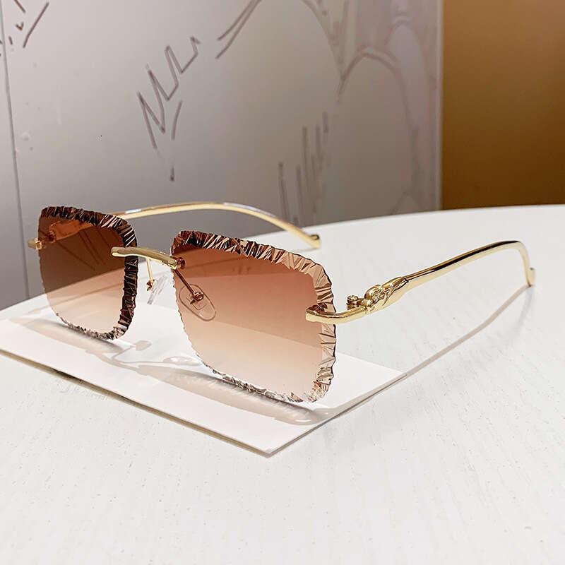New Cross-Border Fashion Metal Style Frameless Square Floral Lens Light Luxury Designer Trendy Sunglasses