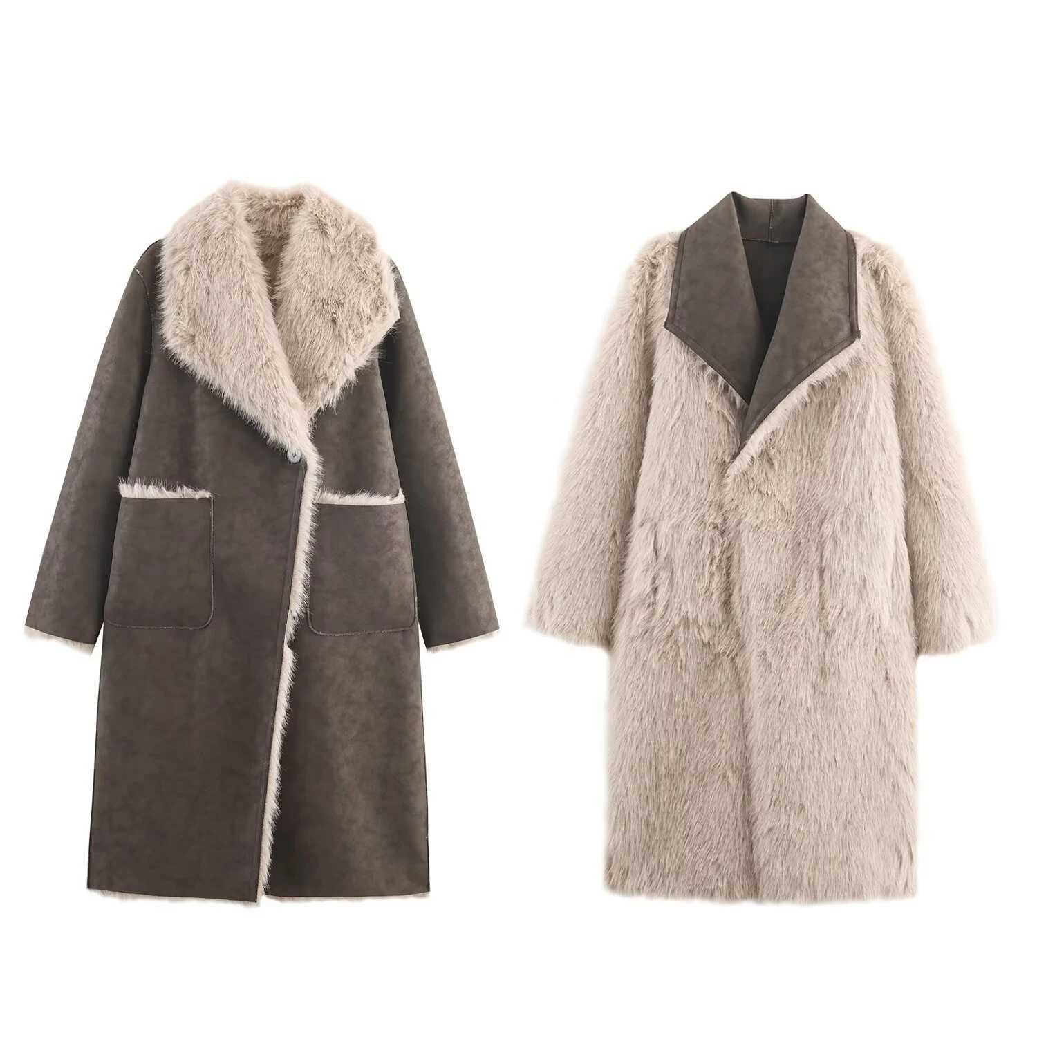 European and American style autumn new style loose double-sided wearing artificial fur effect coat jacketT251201