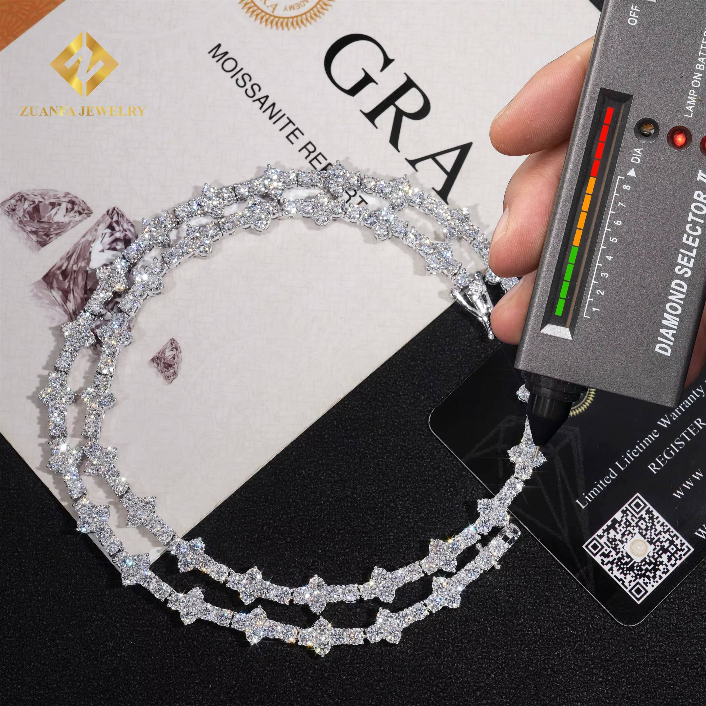 Best Selling Iced Out Hip Hop Style Jewelry Silver S925 3mm VVS1 Moissanite Diamond GRA Certificate Cluster Tennis Chain