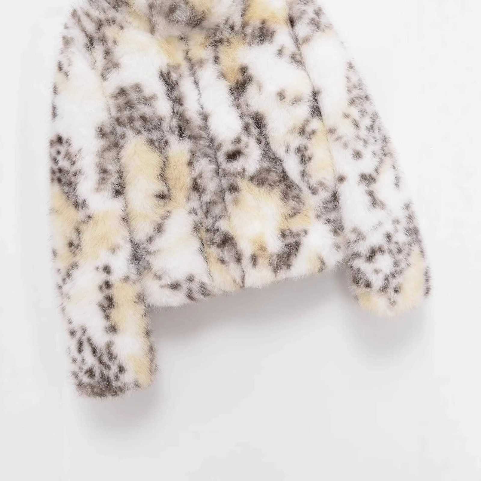 2025 Winter Animal Print Fluffy Faux Fur Coats For Women Chic Thick Warmth Stand Collar Jacket Street Lady Long Sleeve OuterwearT251201