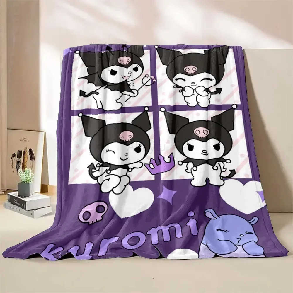 Sanrio 6 Sizes Warm Soft Kuromi Custom Blanket Fluffy Children and Adults Sofa Plush Bedspread Throw Blanket for Sofa Bed H251201