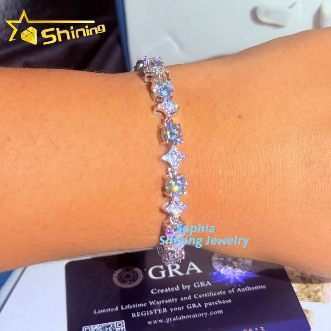 Fine Jewelry Fashion Elegant 925 Silver White Gold Plated Pass Diamond Tester Moissanite Cuban Link Iced Out Tennis Bracelet
