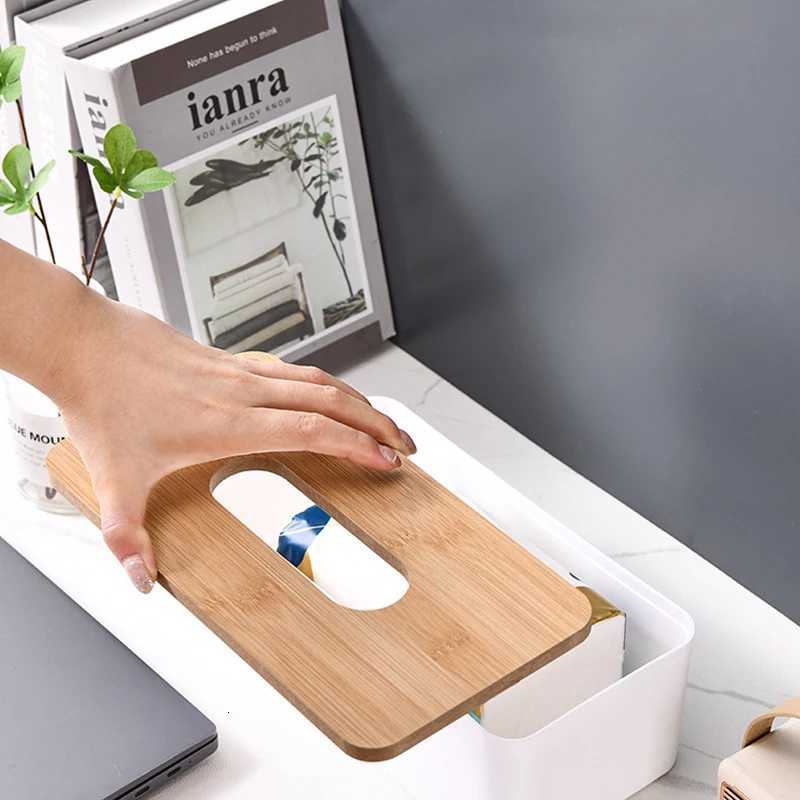 1PC Tissue Box White Black Available Bamboo Cover Paper Container Bedro Kitchen Living Ro Table Tissue Storage Accessory ZYF H251201