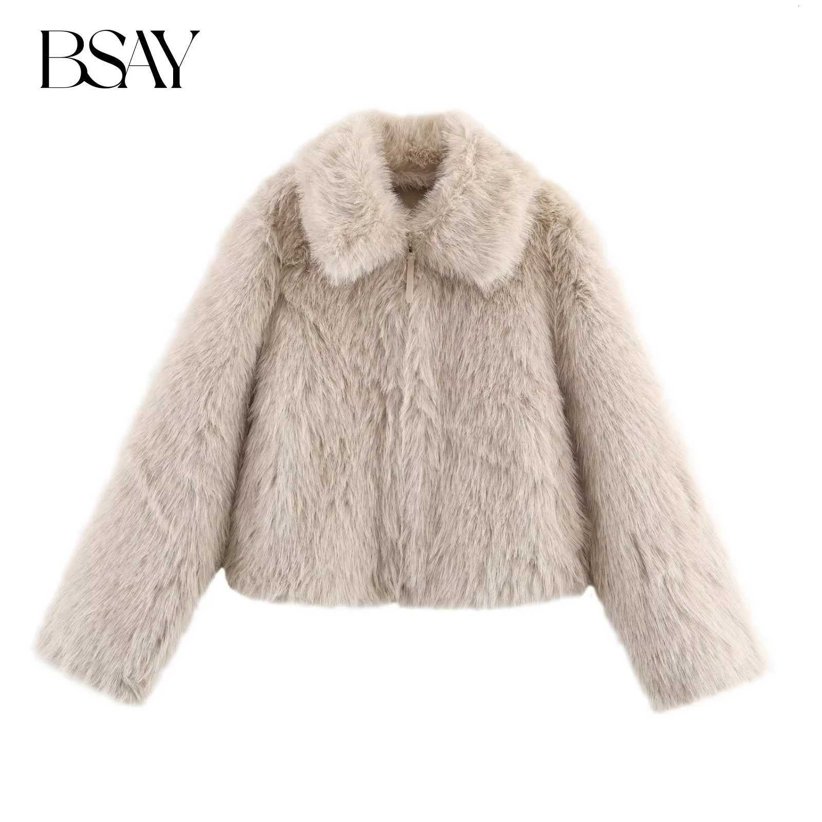 BSAY Fake fur jacket coats womens clothing 2025 winter new fashion Korean lapel long sleeves thick warm chic ladies tops mujerT251201