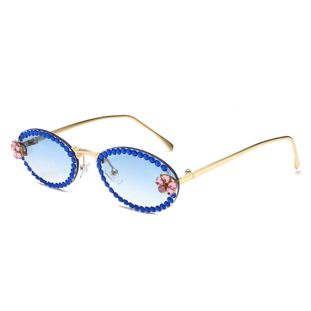 Full Oval Frame High-End Ins Style Sunshade for Women Photo Shoot Styling Inlaid Diamond Retro Sunglasses