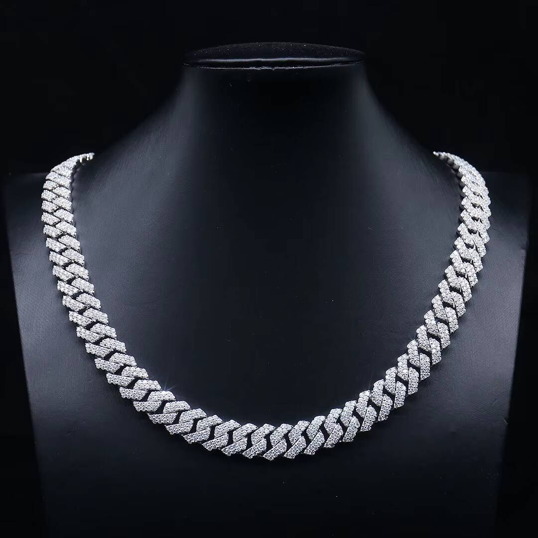 Women Cuban Link Chain Vvs Moissanite Pass Diamond Tester 10mm 18inch GRA Certificate Moissanite Cuban Chain S925 Gold Plated