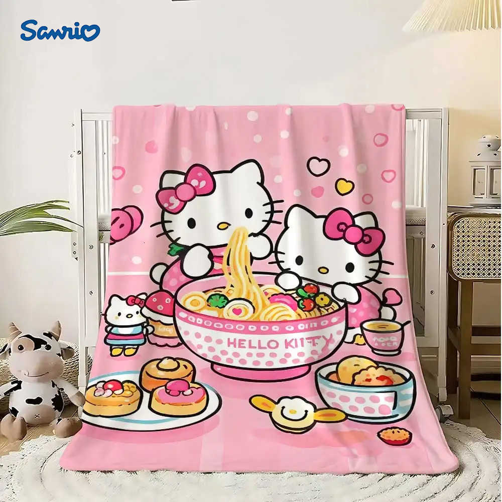 Sanrio Fluffy Soft Blankets for Winter Kawaii Cat Hellos Personalized Blanket School Microfiber Bedding Home Interior Bed Throw Sofa H251201