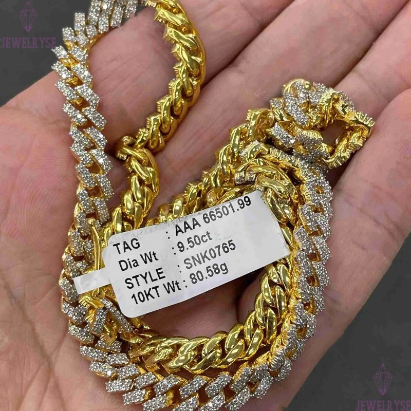 necklace moissanite chain 22inches Mens Real Gold Hip Hop Vvs Diamond Prong Set 10k Gold Cuban Link