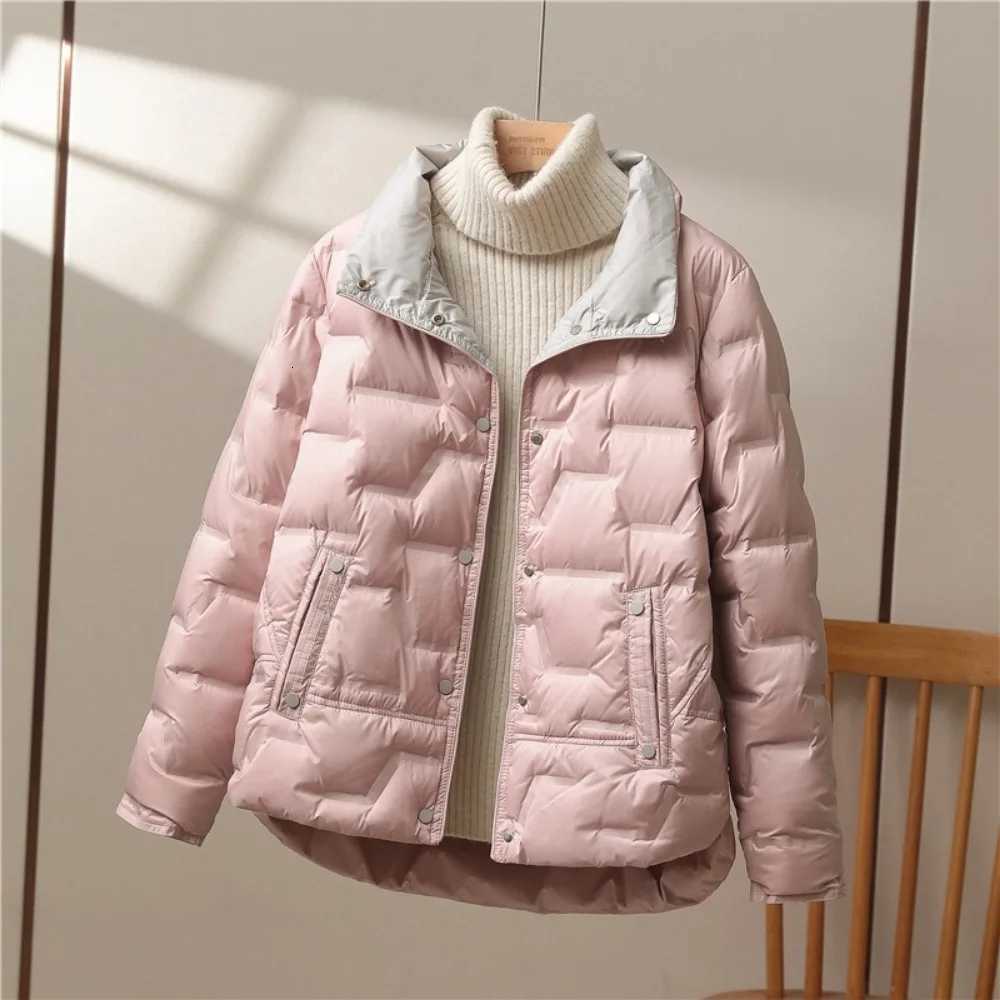 Autumn Winter Women White Duck Down Coat Casual Lapel Single Breasted Jacket Fashion Light Puffer Parka OutwearT251201