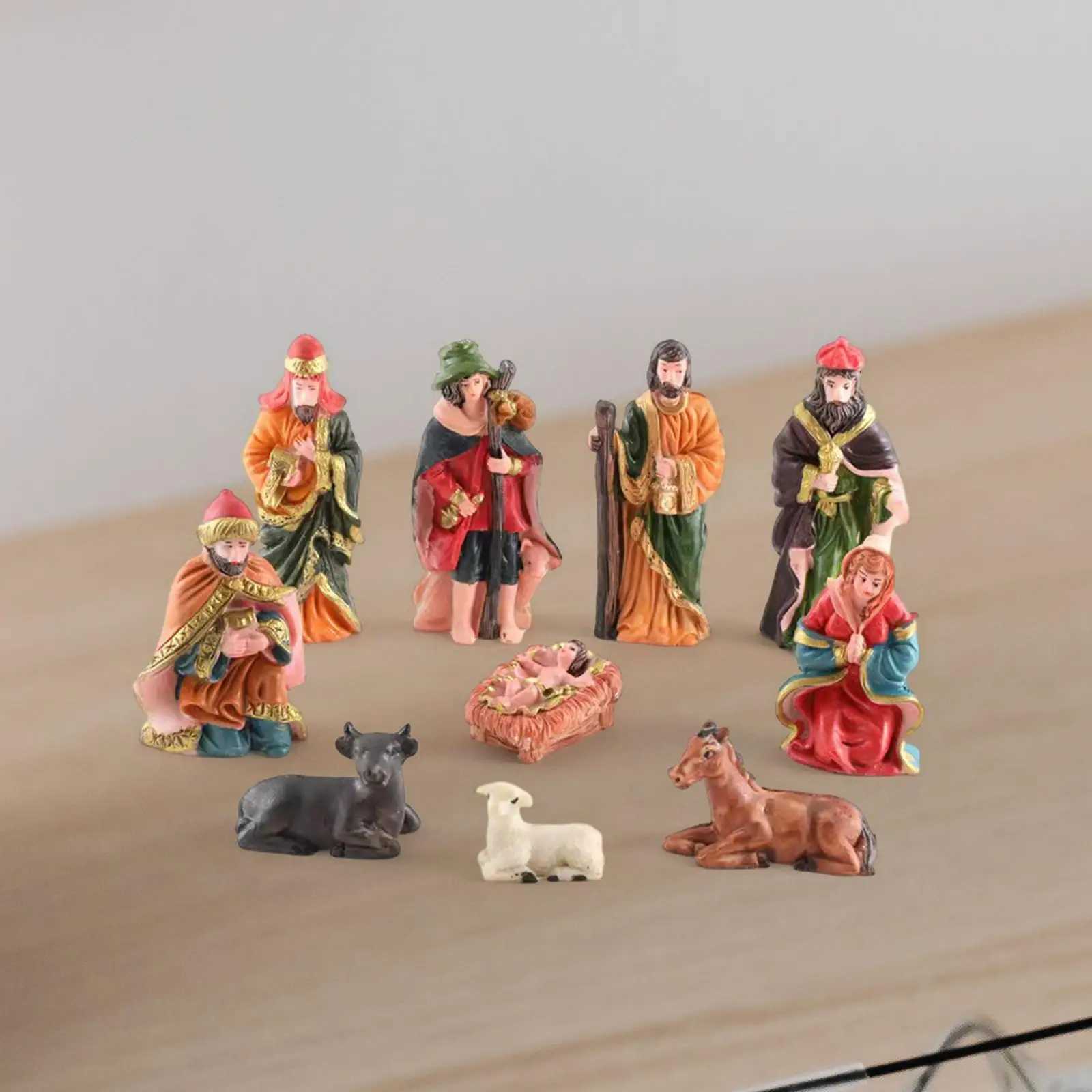 10 Pieces Christmas Figurines Nativity Set Christmas Tabletop Decoration Nativity Scene Figures Set for Living Ro Gifts H251129
