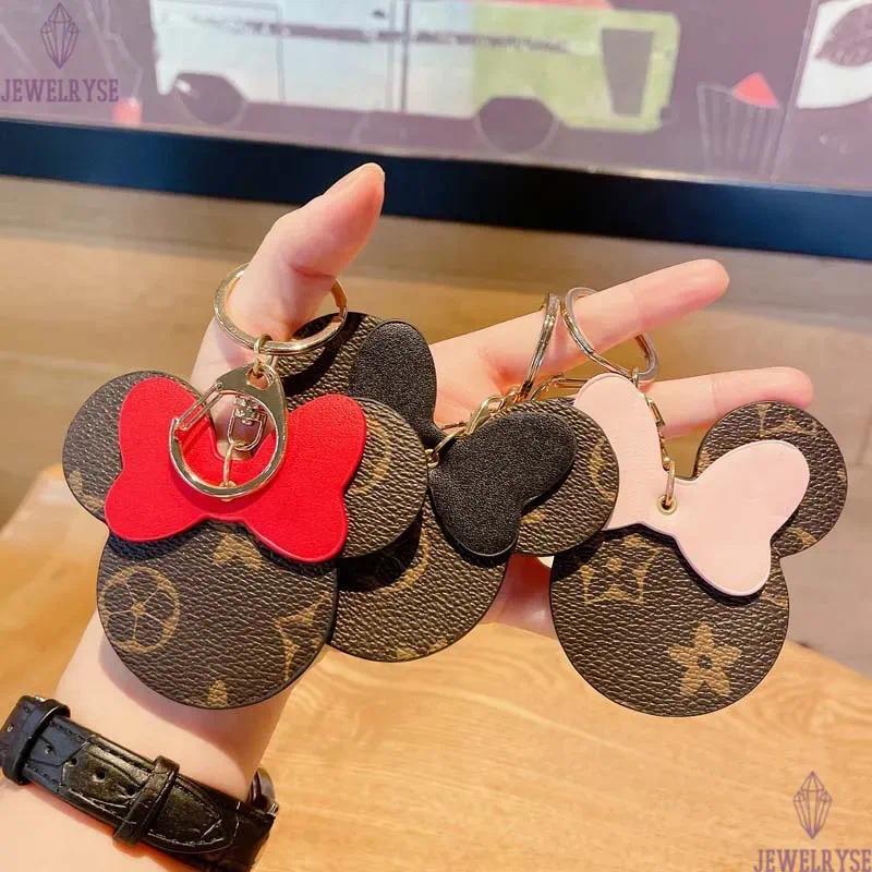 Brown Flower Keychains Rings Cartoon PU Leather Bow Mouse Gold Car Keyrings Holder Cute Bag Pendant Charms Fashion Design Jewelry Gifts Key Chains Acc