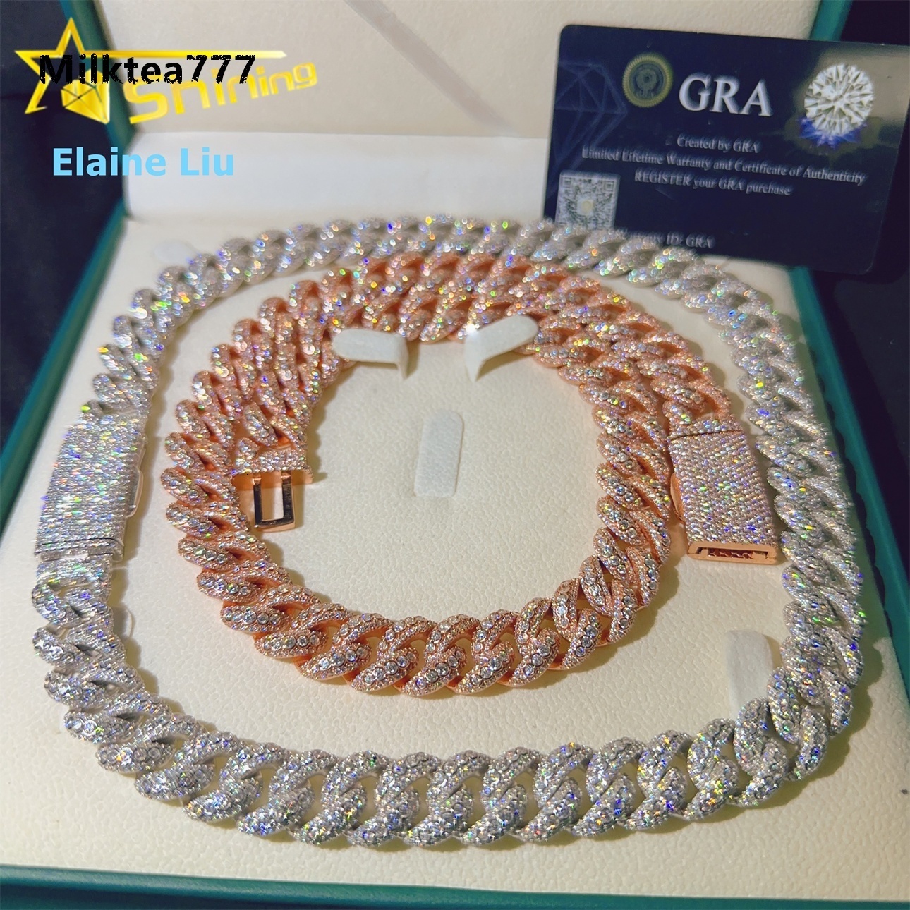 Pass Diamond Tester Hip Hop Jewelry 15mm Sterling Silver 925 Moissanite Cuban Miami VVS Moissanite Cuban Link Chain Necklace