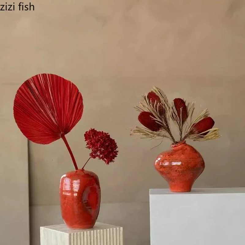 Red Gla Ceramic Vase Irregar Flower Arrangement Vese Hydroponic Vase Desktop Artistic Flower Ware Dried Flower Vases Y251201